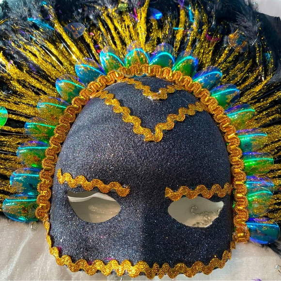 Black Feathers Venetian Carnival Masquerade Face Mask - Picture 3 of 3